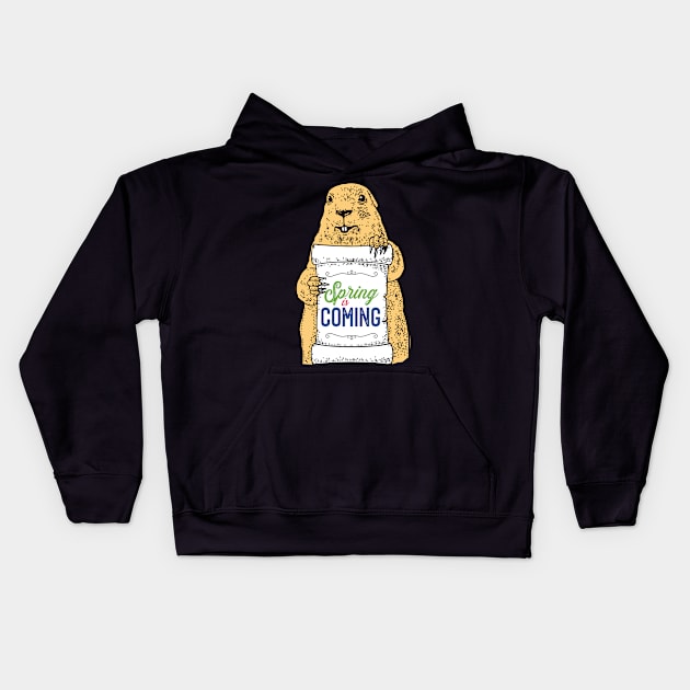 Spring is Coming Funny Groundhog day Gift Kids Hoodie by BadDesignCo